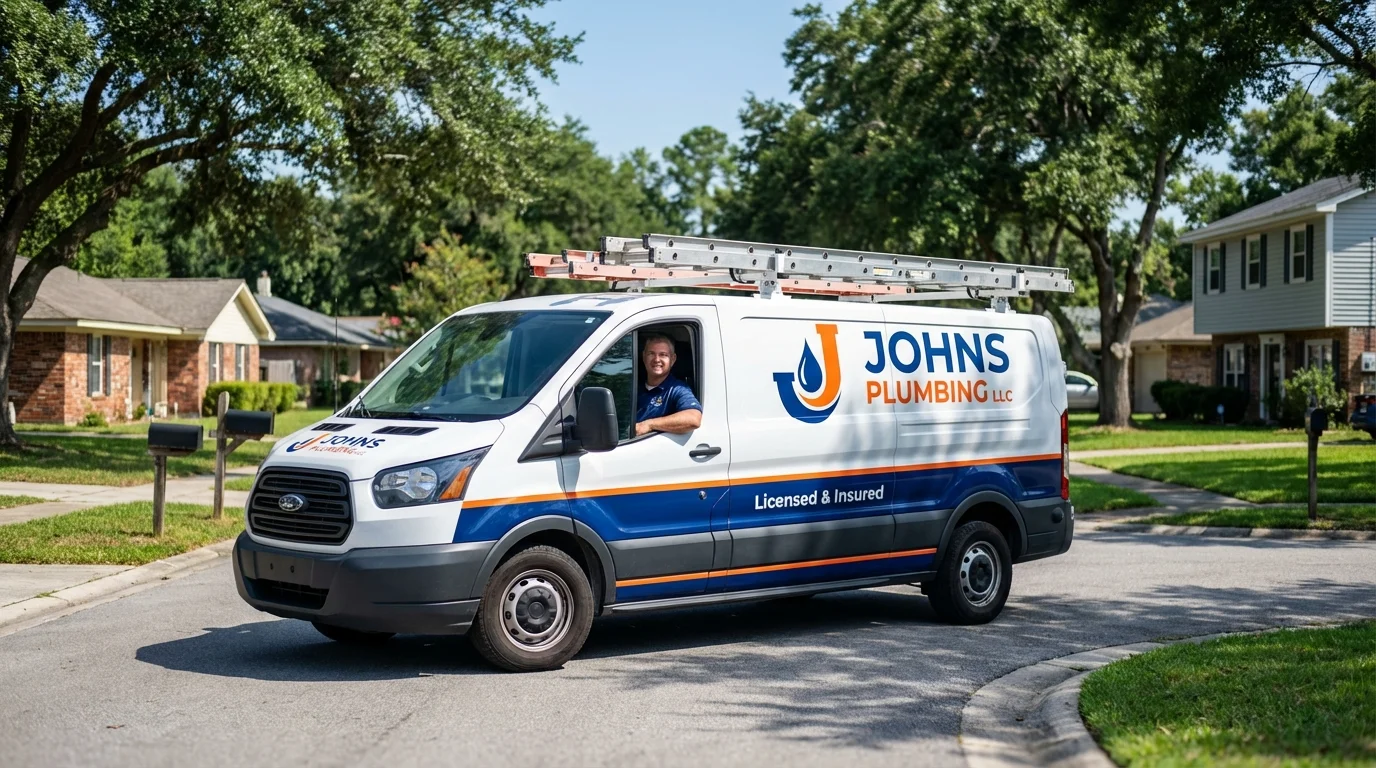Johns Plumbing LLC service van in Wantagh, NY