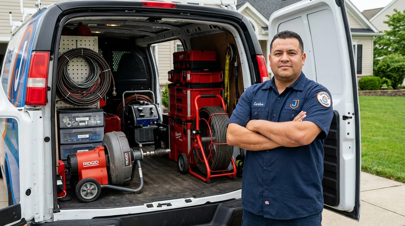 Professional drain cleaning equipment and Johns Plumbing LLC plumber in Wantagh