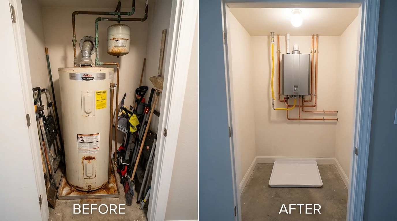Tank water heater versus wall-mounted tankless unit comparison for Wantagh, NY homeowners