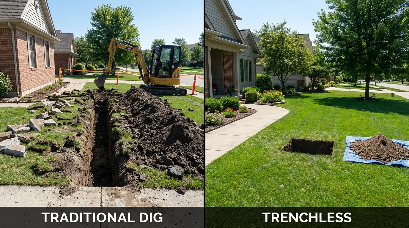 Trenchless sewer repair with minimal yard damage versus traditional excavation in Wantagh, NY